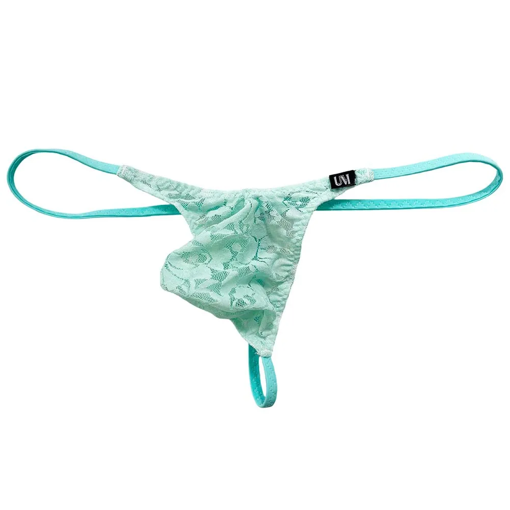 1pc Men Sexy Lace Mesh Sheer Sissy G-string Underwear Low Rise Gay Bulge Pouch Thong Hollow Out See Throught Briefs