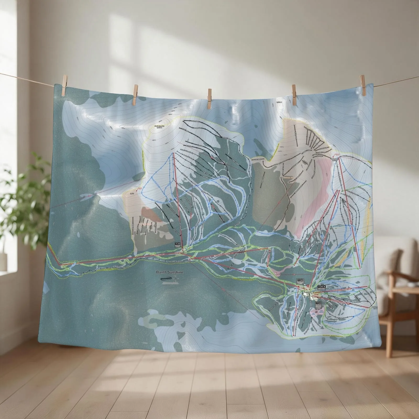 Banff Sunshine Resort Trail Map Throw Blanket couch cozy soft plush fuzzy picnic outdoor blanket