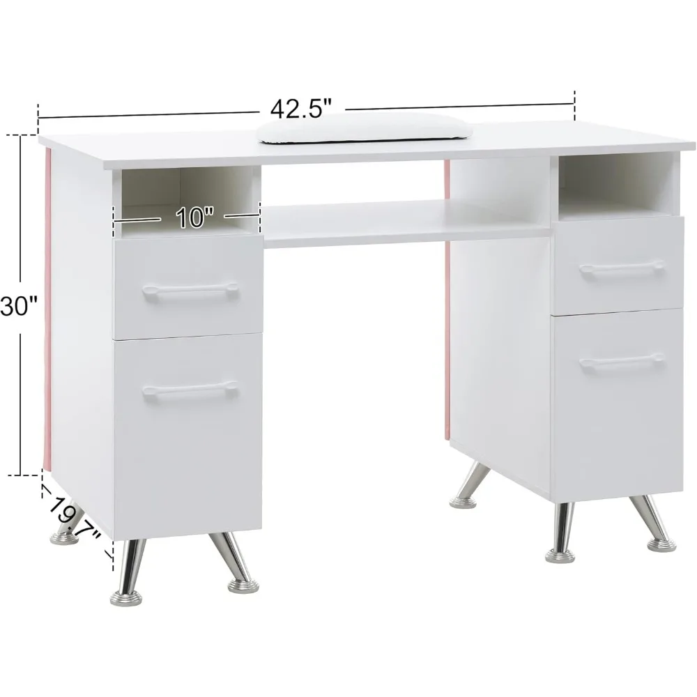 Manicure Table with Drawers, Acetone Resistant Nail Desk, Spa Salon Storage Equipment Multi-purpose Used Nail Tables