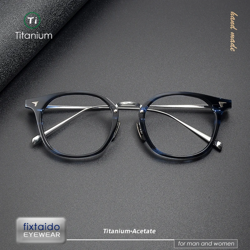 Japanese-style retro titanium and acetate fiber combination eyeglasses frame, the same design as BJ classic COM563NT