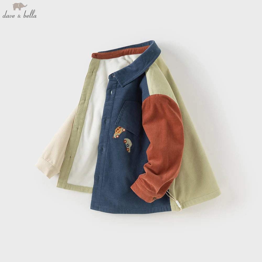 

Dave Bella Children's Patchwork Autumn Winter Thicken Shirt Boys Casual Outdoor Long Sleeve Fleece-lined Blouse Tops DB4253891