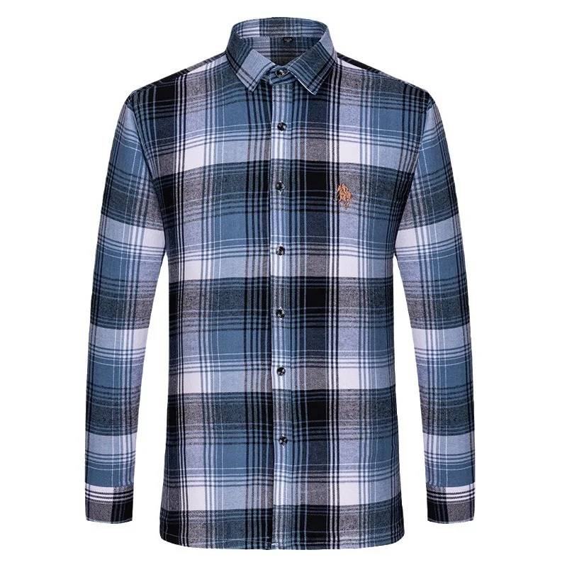 6XL new men\'s long-sleeved shirt Spring summer 100% cotton high quality fashion plaid stripes free iron plus size breathable