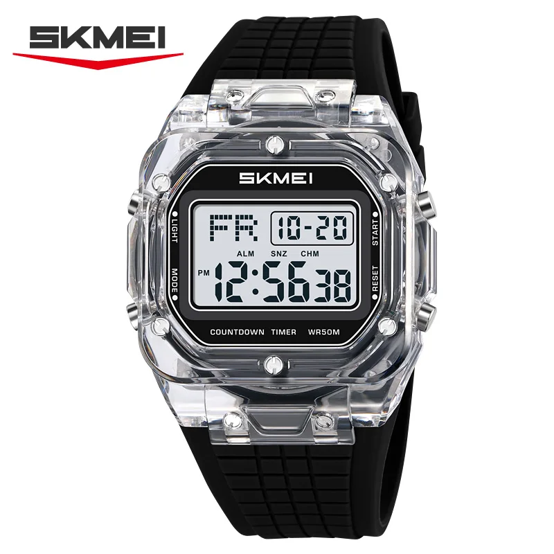 SKMEI 2683 Transparent Case 50M Waterproof Calendar Luminous Stopwatch Sports Men Digital Watches Fashion Men's Digital Watch