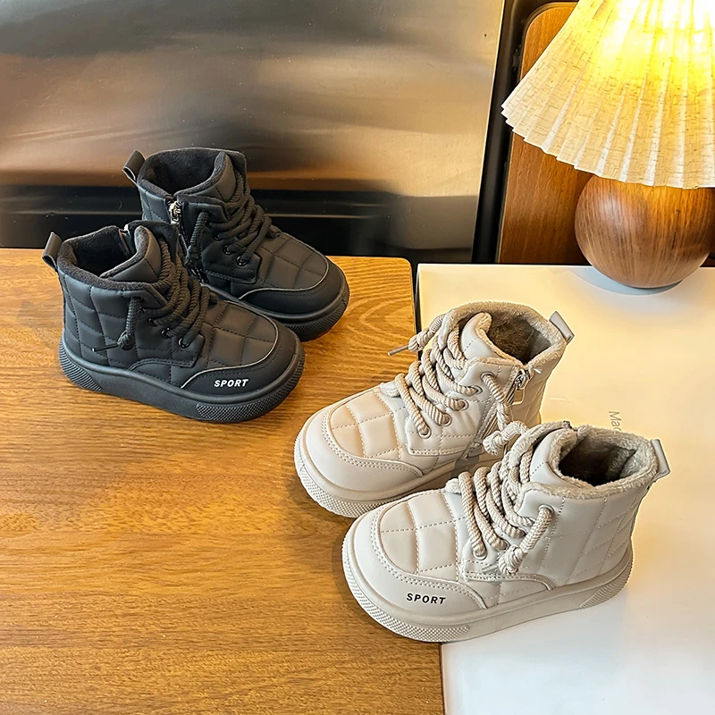 

Осенне-зимние детские ботинки, теплые плюшевые ботинки для мальчиков и девочек, модная детская повседневная обувь Clith, ботинки для мальчиков и девочек для детей