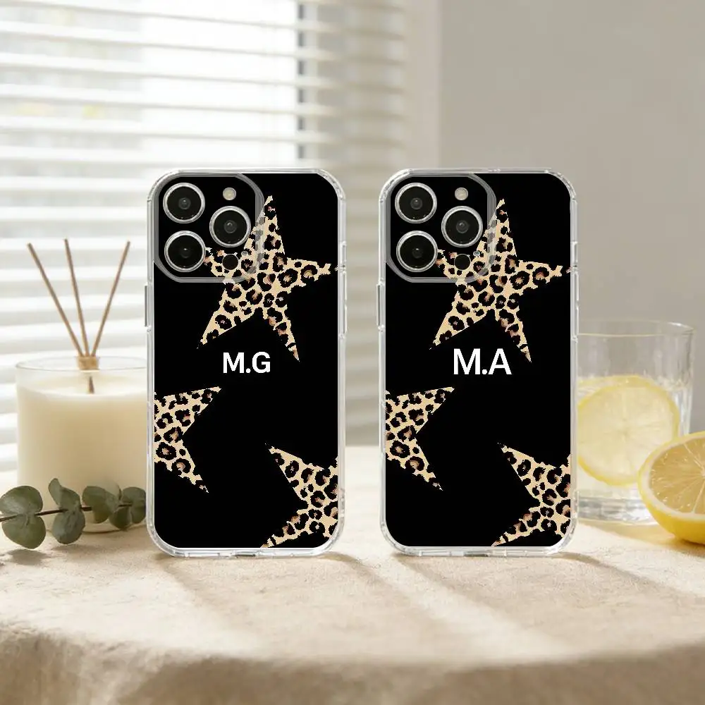

Custom Leopard Print Name Phone Case For iPhone 17 16 15 14 13 12 11 Mini Pro Max Plus Transparent Cover