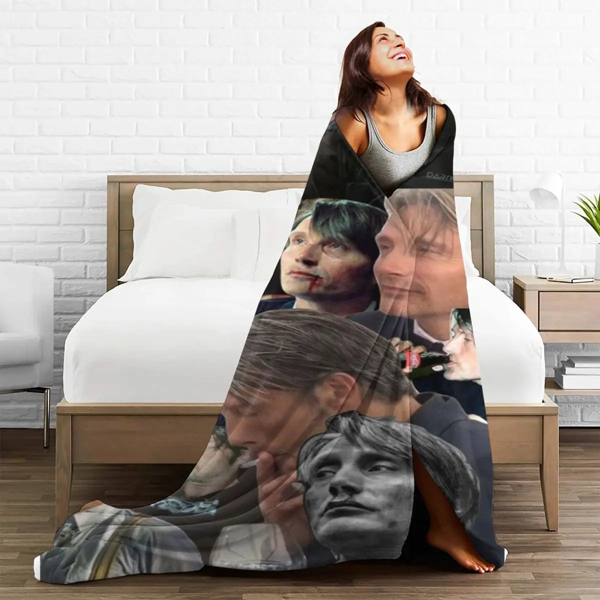 Mads Mikkelsen Actor Star Blankets Flannel Printed Breathable Lightweight Thin Throw Blankets for Sofa Car Bedding Throws