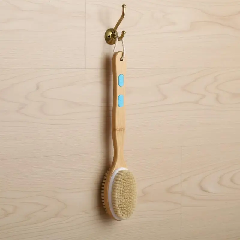 Wet Dry Use Shower Brush Long Wooden Handle Bristle Massage Scrubber for Back Foot Body Exfoliation Dead Skin Remove