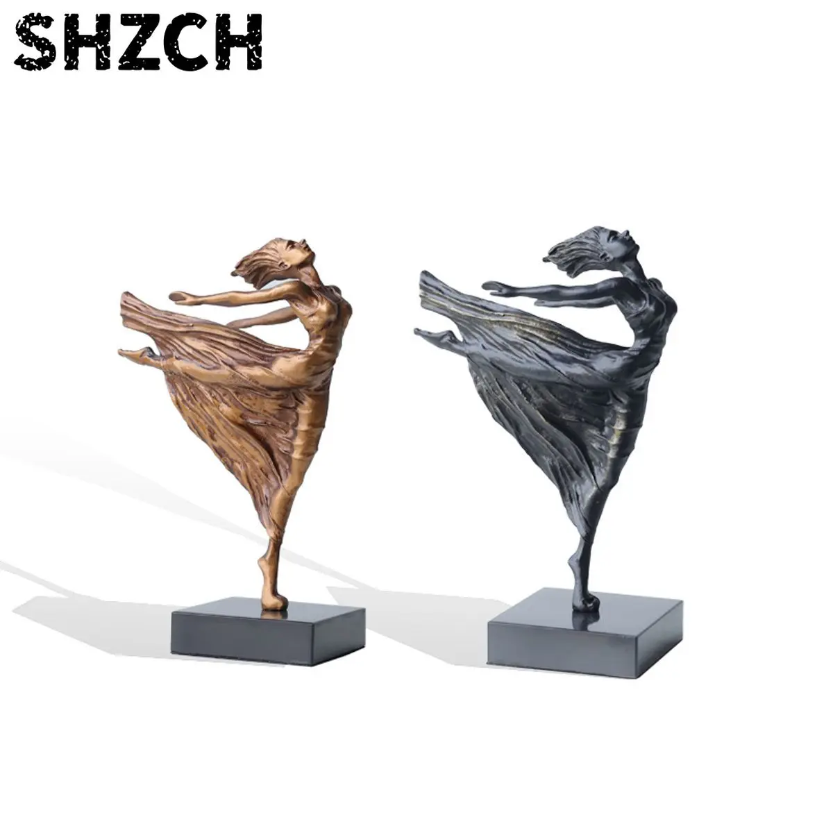 Abstract Elegant Black Figure Sculpture Stadning Bronze Lady Dancer Statue Modern Art Figurine for House Decor