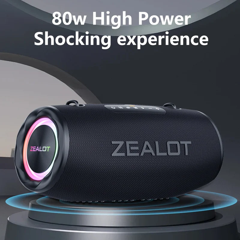 Altavoces inalámbricos ZEALOT S87 de 80 W, altavoz de subwoofer portátil para exteriores, altavoz inalámbrico, emparejamiento dual, batería de 16000 mAh.