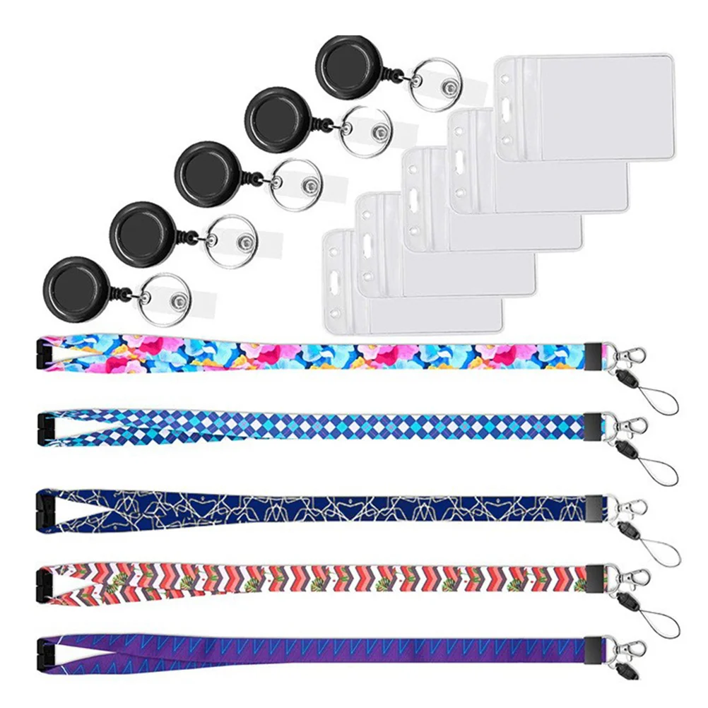 

5 set Cartoon Lanyard Card Cover Clear Protective Sleeves Retractable ID Badge Covers Transparent Game Cards Storage