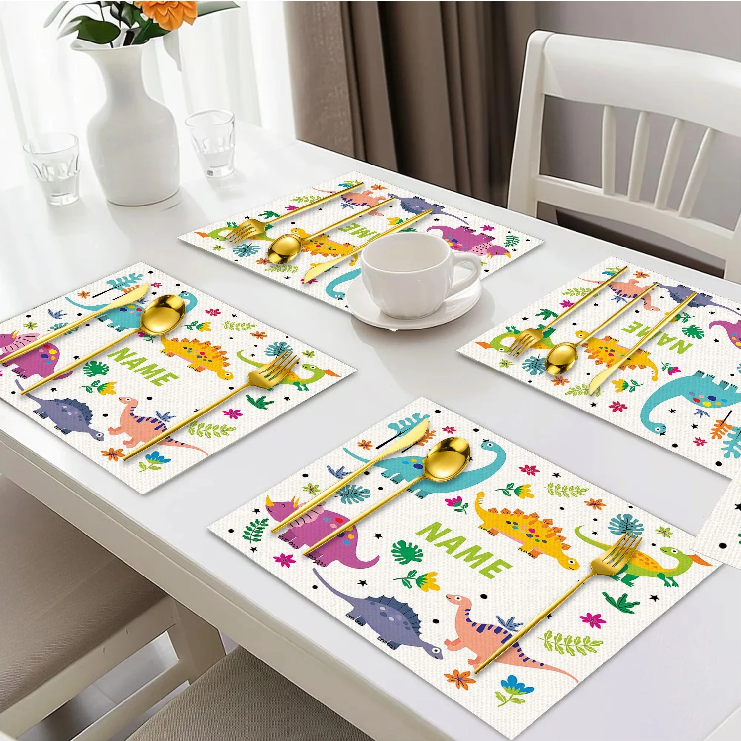 1/2/4pcs Custom Name/Message/Date/Text Placemats Suitable for Family, Friends Table Mats with Custom Dinosaur Kitchen Decoration