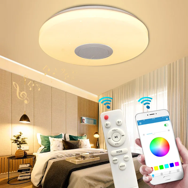 

Intelligent color ceiling light suitable for smart phone control of LED music lighting fixtures in bedrooms and balconies