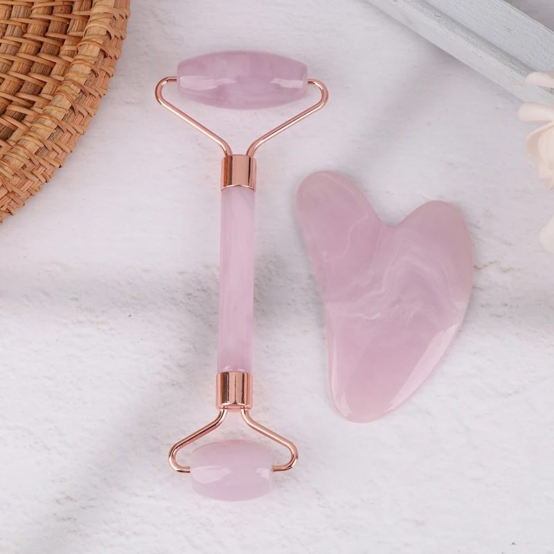 2PCS Face And Neck Massager Resin Roller Beauty Scraping Double-ended Massage Stick To Unblock And Relax Non-rose Crystal Jade