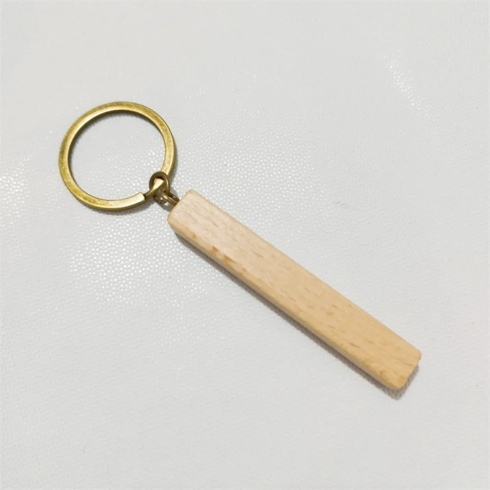 Beech Wood Keychain Blank Antique Metal Ring Multi Tone Rectangular Wood Tag Light Weight Solid Timber Wood Key Ring Blank