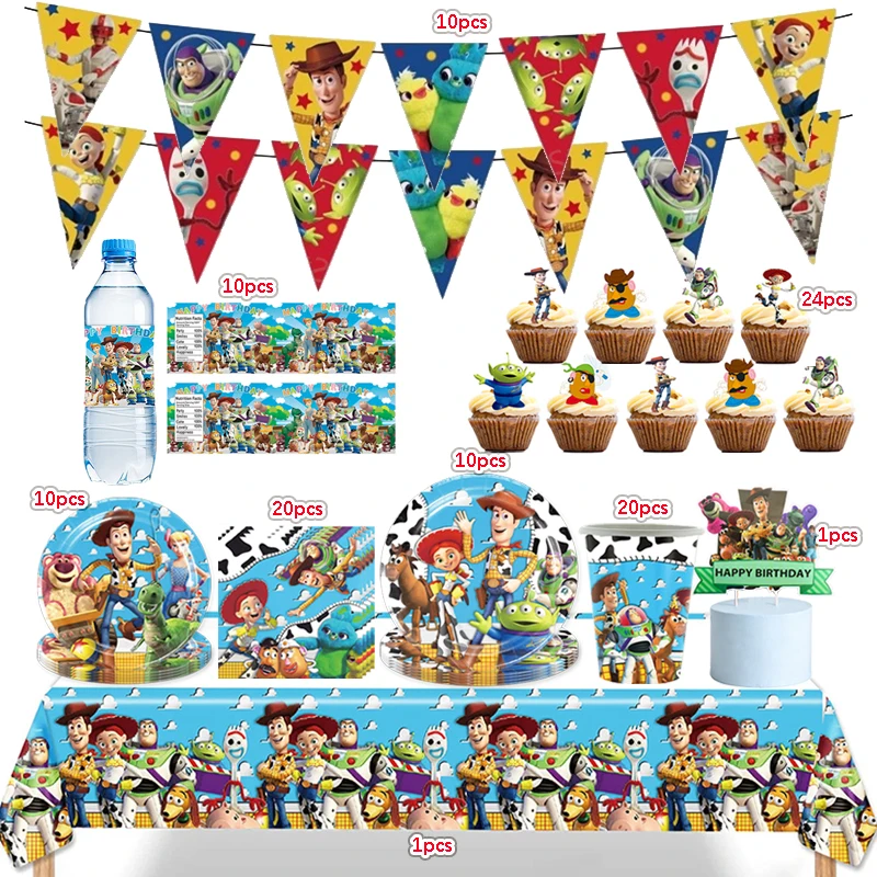 Geburtstagsparty-Dekorationsset Einweg-Tischgeschirr Teller Becher Tischdecke Ballon Geschenktüte Babyparty Kinder 1.-9. Geburtstag Partyzubehör