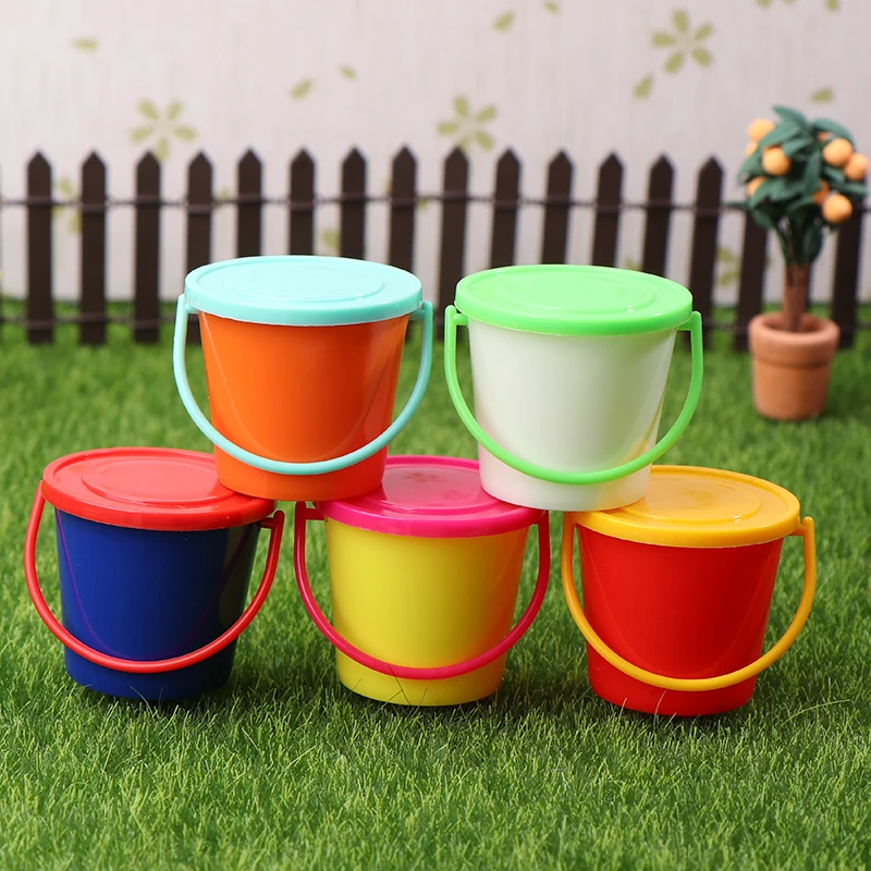 1/12 Dollhouse Miniature Buckets With Cover Kitchen Garden Bucket Model For Dolls House Home Scene Decor Kids Pretend Play Toy