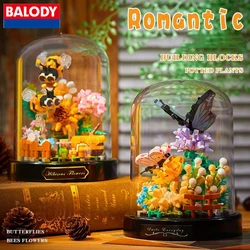 Balody Bee Butterfly Flower Bonsai Building Blocks Insect Plant Potted Model Bricks With Dust Cover DIY Toy For Kid Holiday Gift