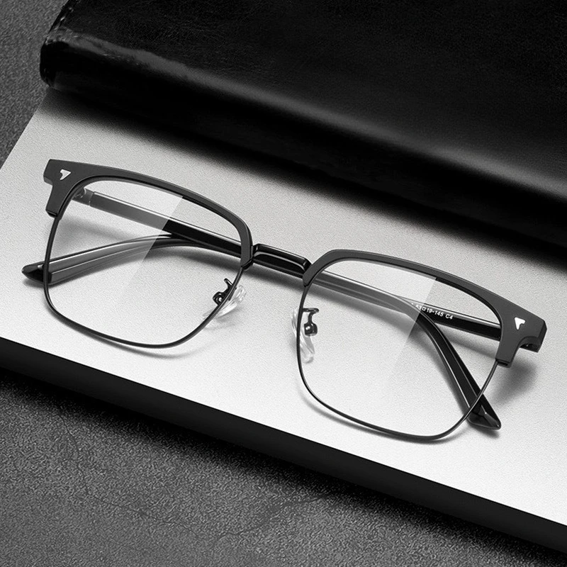 【セール中】調光・ブルーライトカットメガネ スクエアメタルフレーム パソコン用メガネ 男女兼用 交換レンズ付き