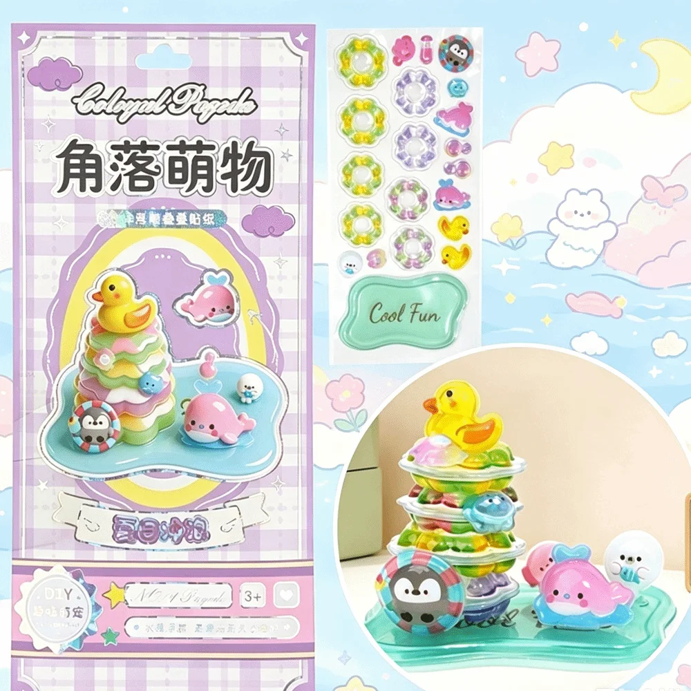 Funny 3D Crystal Stackable Stickers Multifunctional Bear Rabbit DIY Decals Cute Self-Adhesive Cartoon Embossed Decals Desk Decor