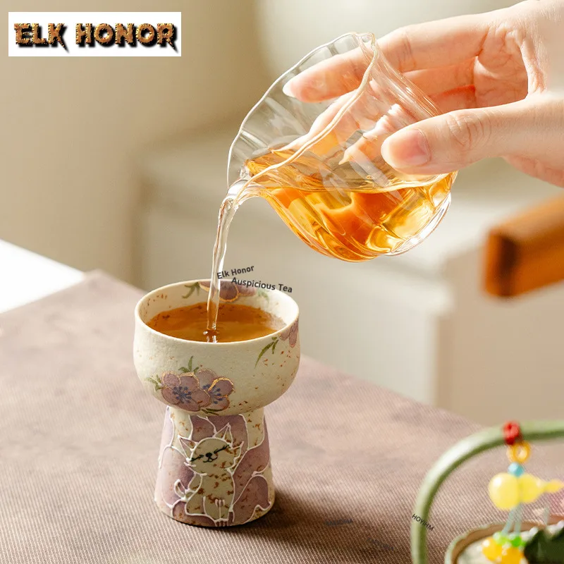 Hand-painted Nine-tailed Fox Teacup Handmade High Foot Tea Bowl Cute Cup Tea-tasting Fragrance Cup Jianzhan Master Cup Tableware