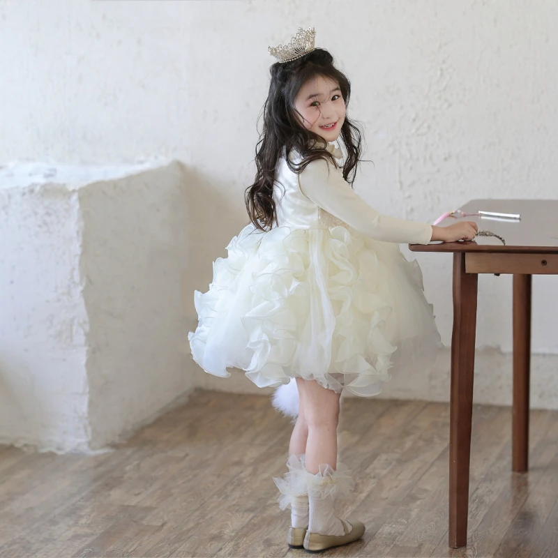 2026 New Design Sense Girls' Base Shirt and Sequin Splicing Mesh Skirt Fashionable Solid Color Dress