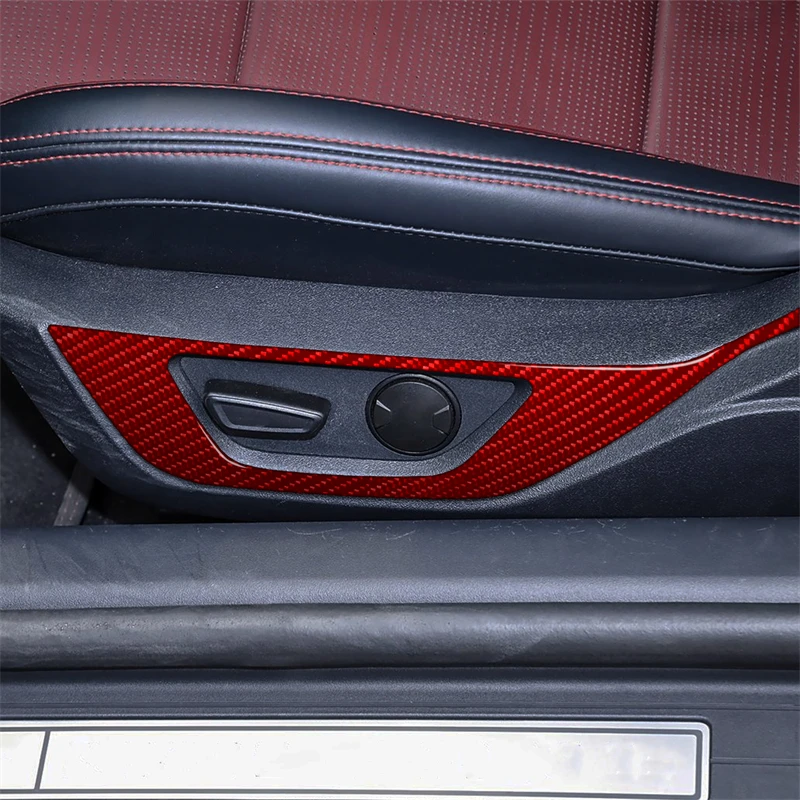 Real Soft Carbon Fiber For Ford Mustang GT 2024 2025 Car Seat Side Adjustment Panel Frame Trim Cover Sticker Car Accessories