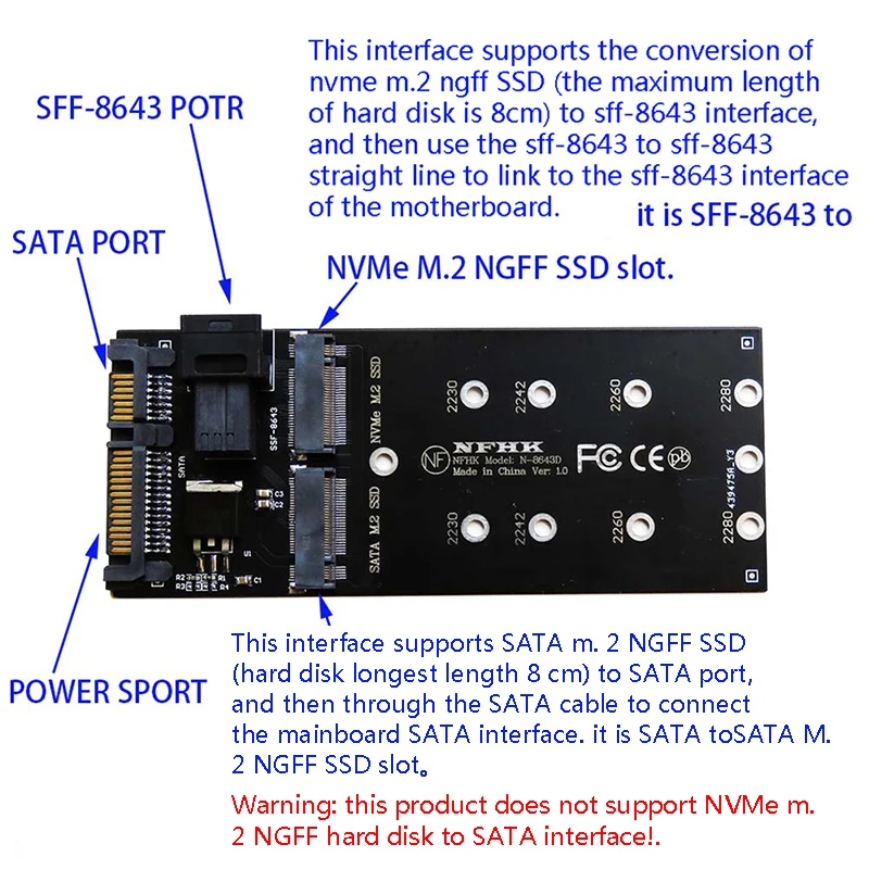 

Адаптер SATA, 22 контакта, 1 шт., для M.2 U2 Kit NGFF M-Key to Slimline SAS NVME PCIe SSD SATA SSD адаптер для материнской платы