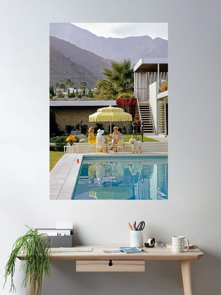 Slim Aarons Poolside Friendship, Palm Springs, Print Art Canvas Poster,Living Room , Home Wall Decor Picture