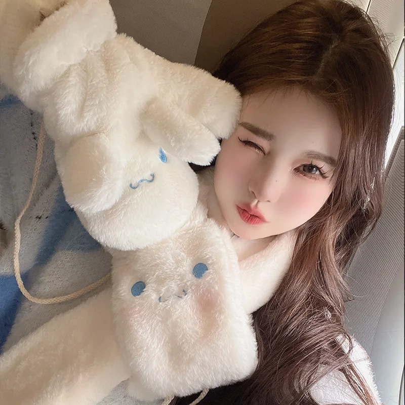 อะนิเมะ Cinnamoroll Plush ถุงมือหมวกผ้าพันคอ Sanrioed Kawaii ฤดูใบไม้ผลิฤดูหนาวนุ่มหนาสาวหวานนักเรียนเทศกาลวันเกิดของขวัญ