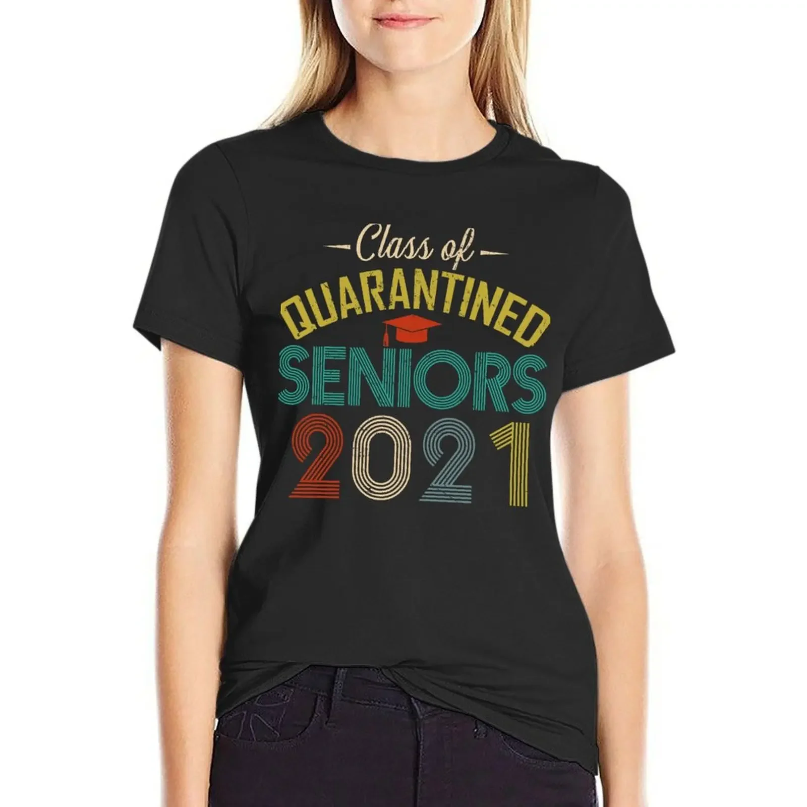 

Class of 2021 Quarantined Seniors Funny Vintage T-Shirt Short sleeve tee summer tops anime clothes funny Womens clothing