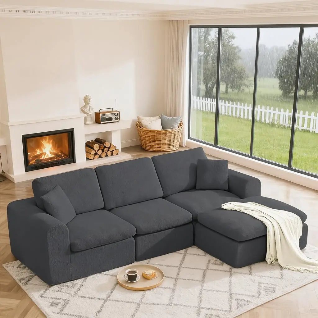 

Модульный диван-кровать Cloud Couch, 108 дюймов, с оттоманкой, современный угловой диван с глубоким сиденьем, без каркаса, на заказ