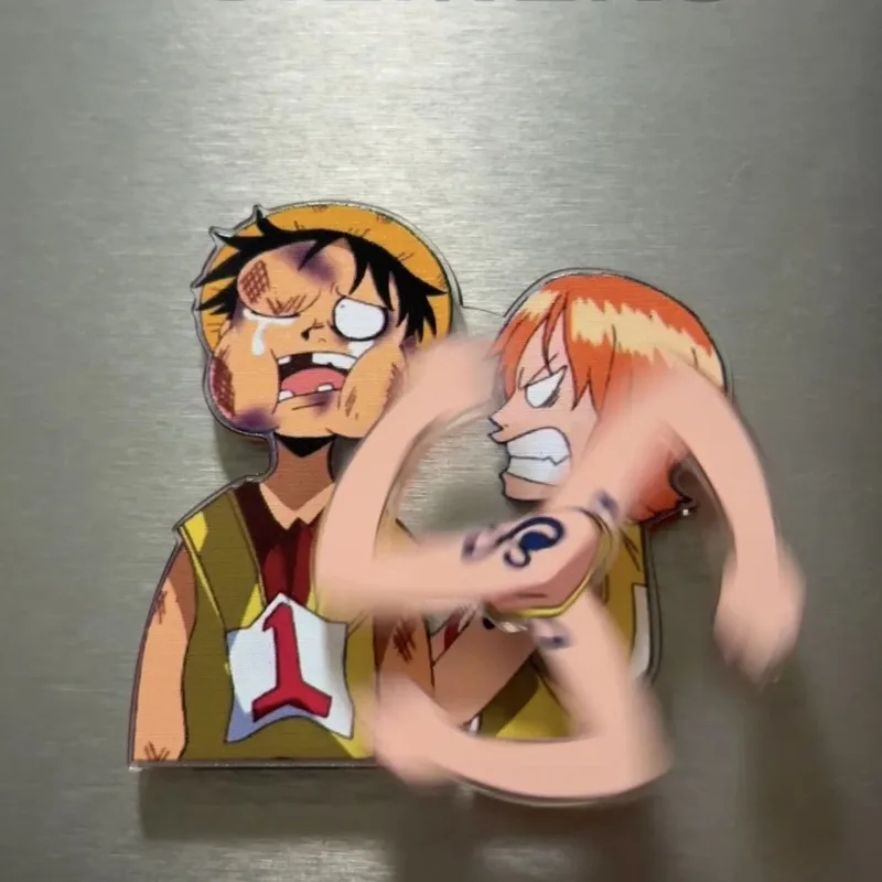 New One Piece rotating fridge magnet cartoon anime creative Luffy Nami Chopper Sanji Usopp dynamic magnetic acrylic ornament toy view 4
