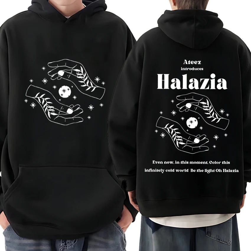 

Ateez Band Halazia Double Sided print Y2k Hoodie Men Women harajuku vintage Sweatshirt Unisex Casual Fleece Long sleeve pullover