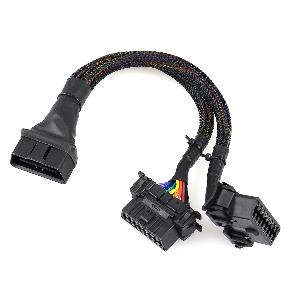 16 pin OBD2 OBDii OBD 2 Splitter Extension Cable one Male to Two Female Y Cable OBD2 Splitter Extension Free Shipping