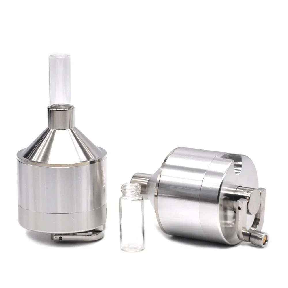 44mm Metal Powder Hand Spice Mill Funnel Food Container Kitchen Tools Herb Grinder Hand Crusher with Glass Snuff Bottle