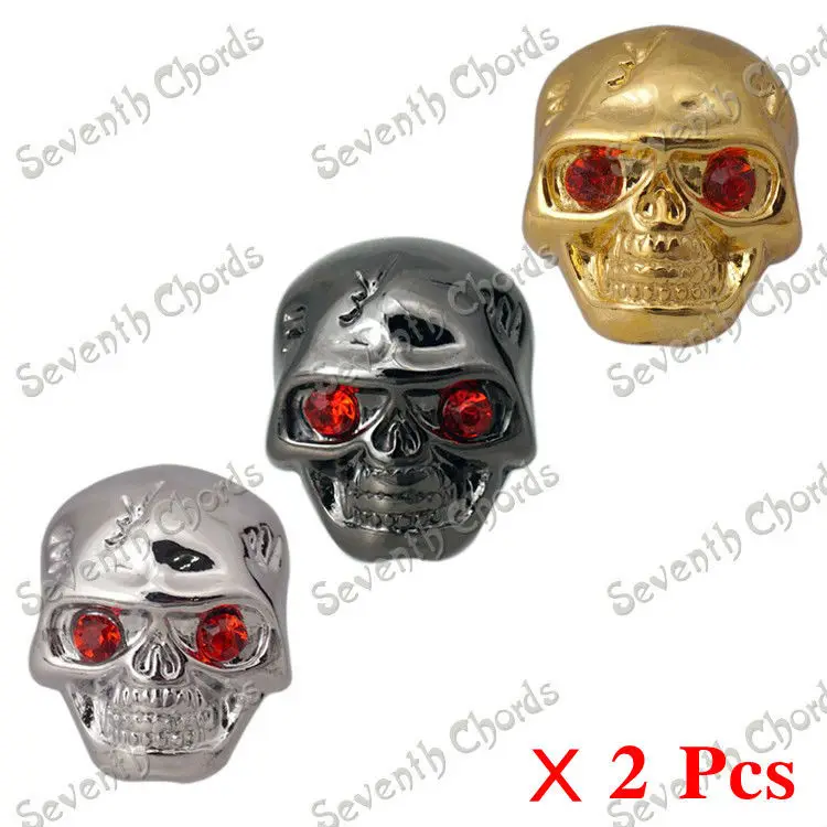 2 X Metal Skull Head Volume Tone Control Knobs for Electric Guitar Bass Replacement Parts