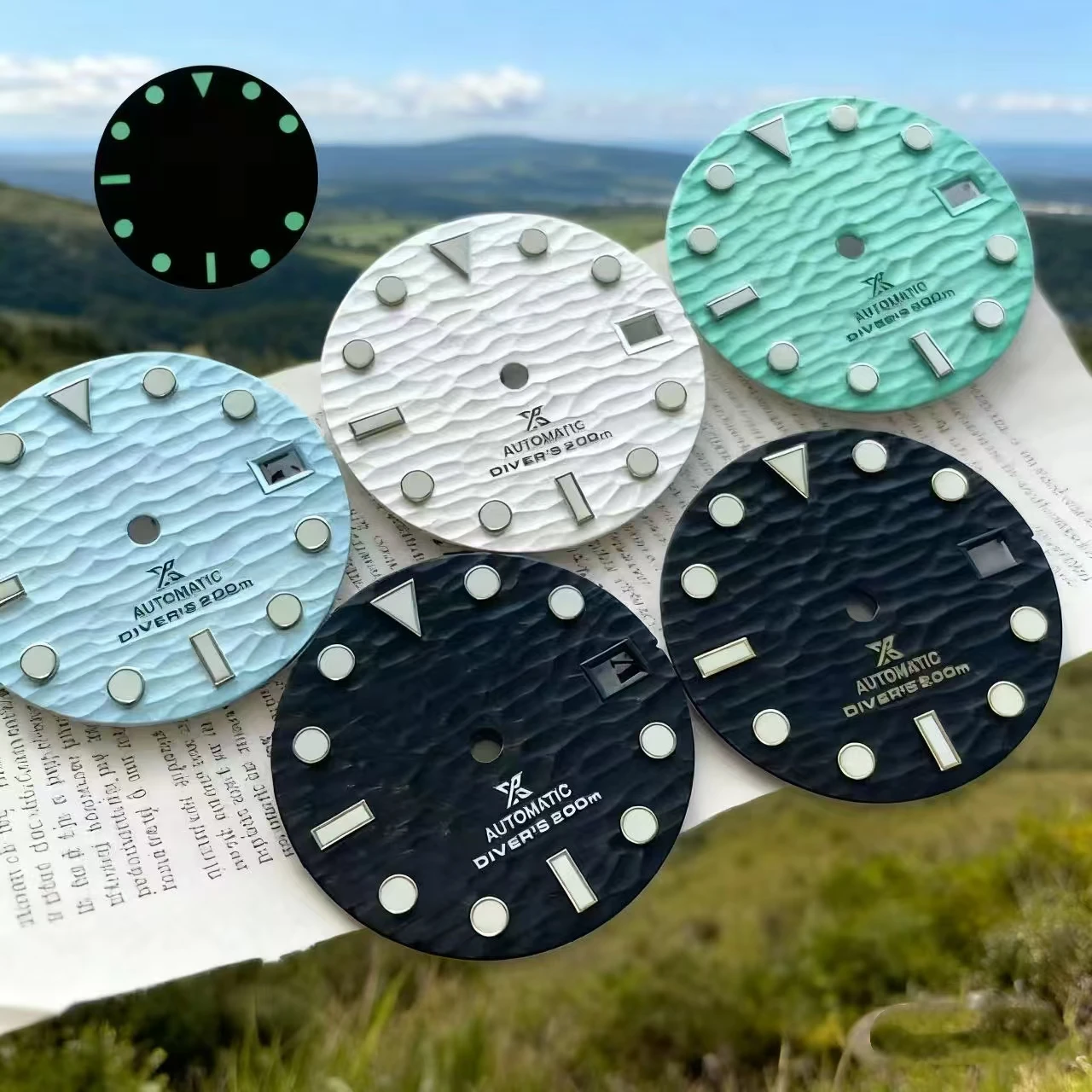 

New watch dial 28.5mm green glow in the dark modified accessory suitable for installing NH35 movement