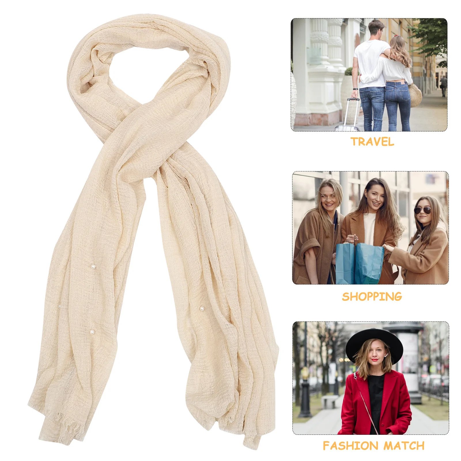 

Pearl Embellished Women Scarf Lightweight Cotton Shawl For Daily Wear All-Match Fashion Autumn Summer Outdoor Multi-Purpose Thin