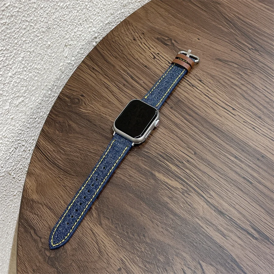 Fashion Blue Denim Fabric Watch Band for Apple iwatch S8 S7 6 5 4 3 S9ultra 49mm 45mm 44mm 42mm 40mm 38mm 41mm