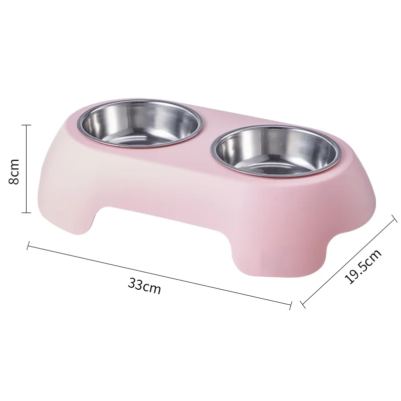 1PC Pet stainless steel high-legged bowl protect pet cervical spine dog cat bowl double bowl feeding water integrated prevent bl
