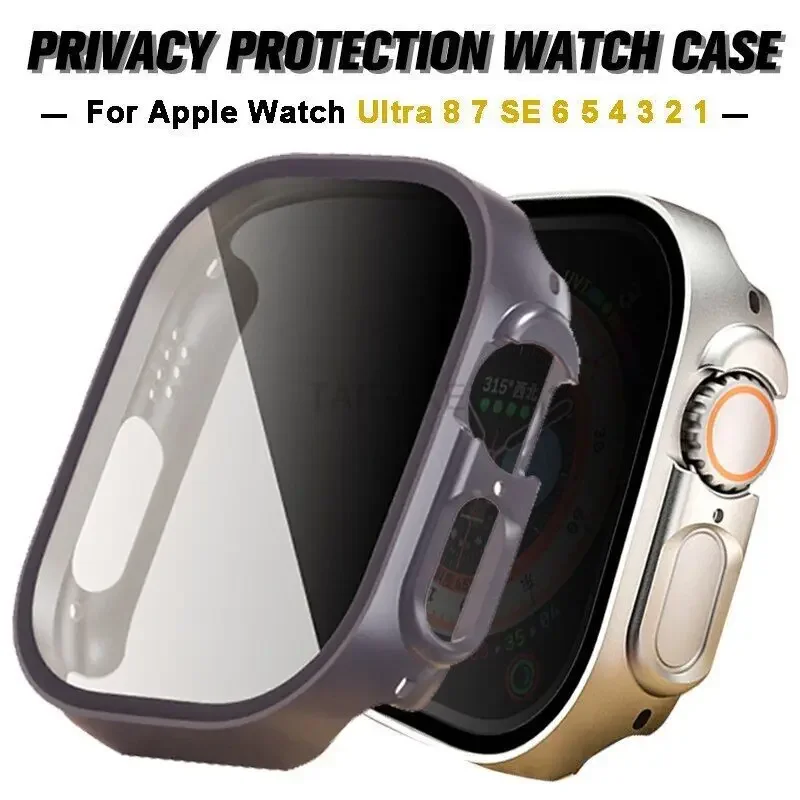 

Anti-Spy Glass Screen Protector Case for Apple Watch Ultra 9 8 7 6 5 4 iWatch 49mm 40mm 41mm 45mm 44mm Matte Bumper Privacy Film