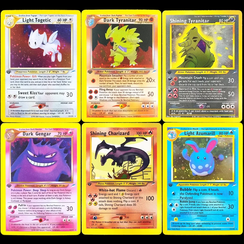 Carte de collection de jeu TCG anglaise DIY Neo Destiny 1ère édition Shining Tyranitar Charizard Mewtwo Raichu Light Togetic Holo