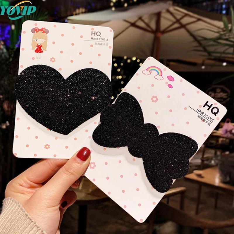 

1Pcs Black Hair Sticker Heart Bowknot Shape Clip Bangs Fixed Magic Paste Posts Magic Tape Fringe Hair Accessories For Women