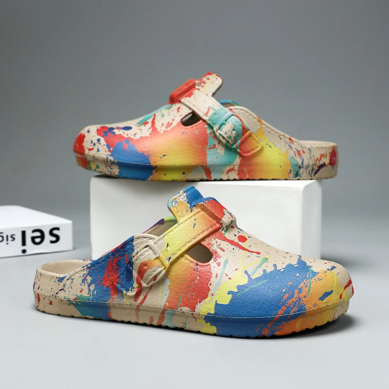 Men Women Graffiti Splash Paint Clogs EVA Closed Toe Slide Sandals Lightweight Waterproof Slip on Mules Outdoor Indoor view 4