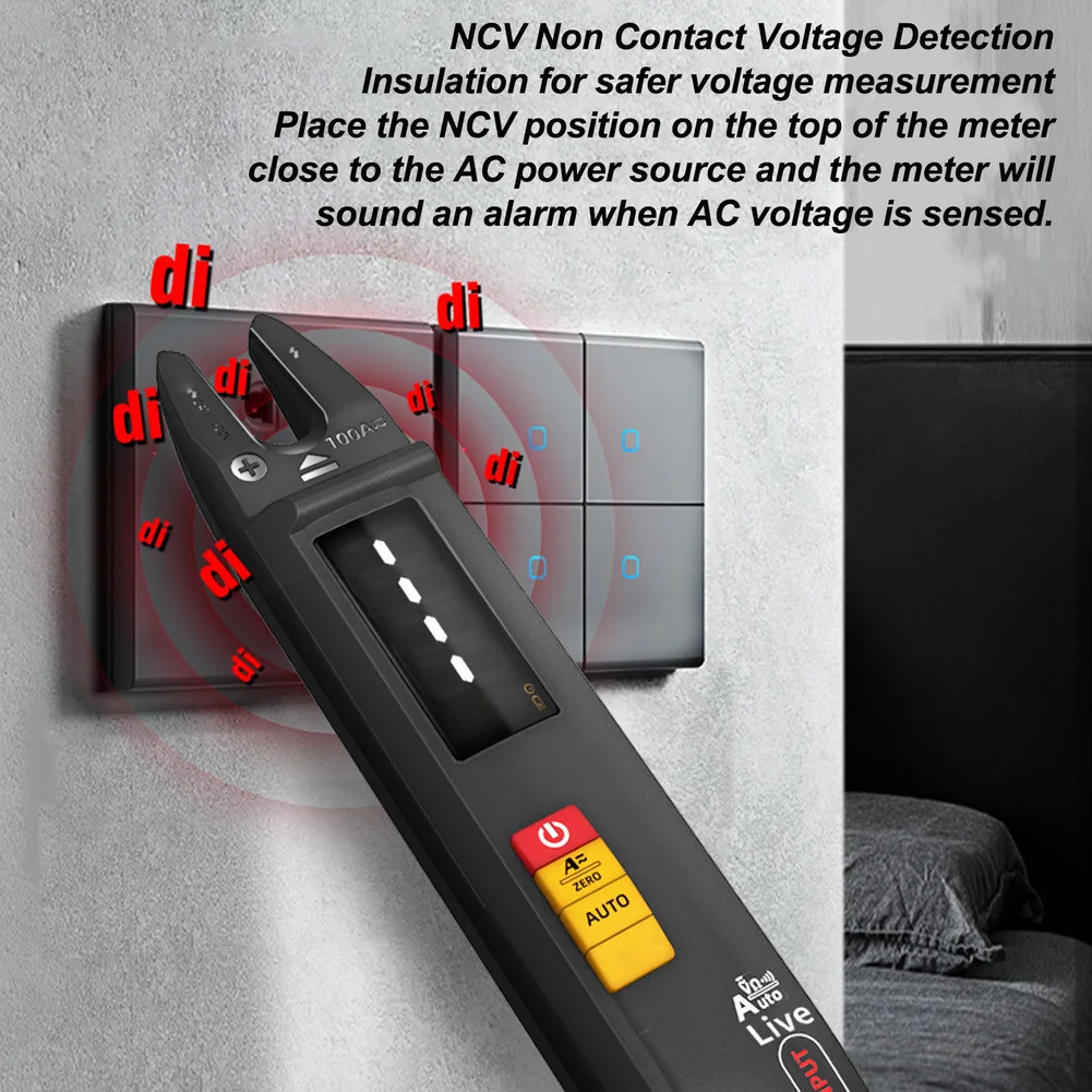 U0 Fork Type Clamp Meter with NCV Sensor Auto Ranging Live Wire Detection and Flashlight for Indoor Outdoor Use