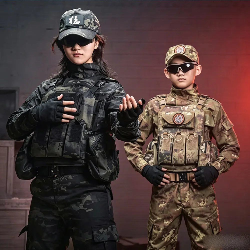 Tactical Children's Camo Suit Kids Military Training Outfit Set Boys Girls Special Forces Combat Costume for CS Cosplay Games