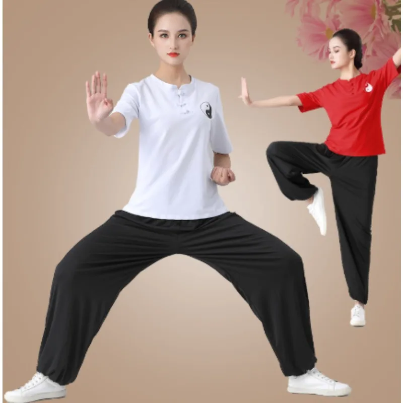 

Kung Fu Suit For Women Top Bottom Set Chinese Traditional Tai Chi Practice Costumes Short Sleeve Martial Arts Stage Performance