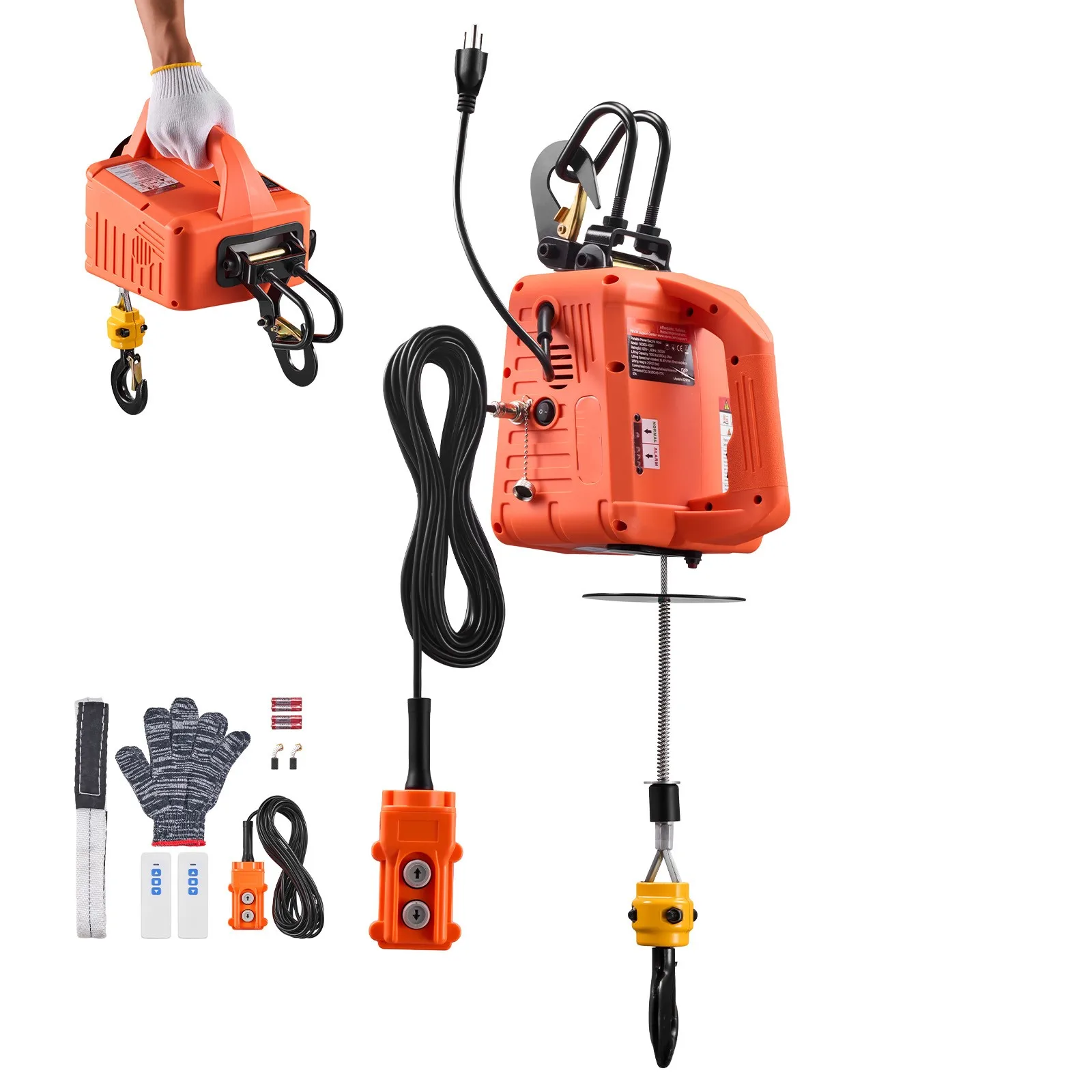 

Электрическая лебедка SucceBuy 3-в-1, 1100 фунтов, 1500 Вт, с двойным крюком, портативная, высота подъема 25 футов, для фабрик и гаражей