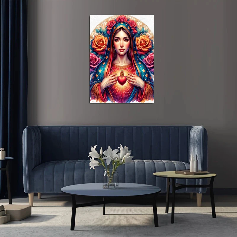 Floral Lady of Guadalupe Diamond Painting, Virgin Mary DiamonEmbroidery ,Mexican Catholic Art for Sublimation & crafts Mosaic