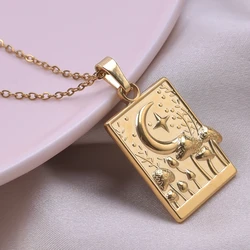 1Pcs Retro Geometry Tarot Stainless Steel Necklace For Women Men Vintage Gold/Silver Color Necklaces Crescent Star Jewelry